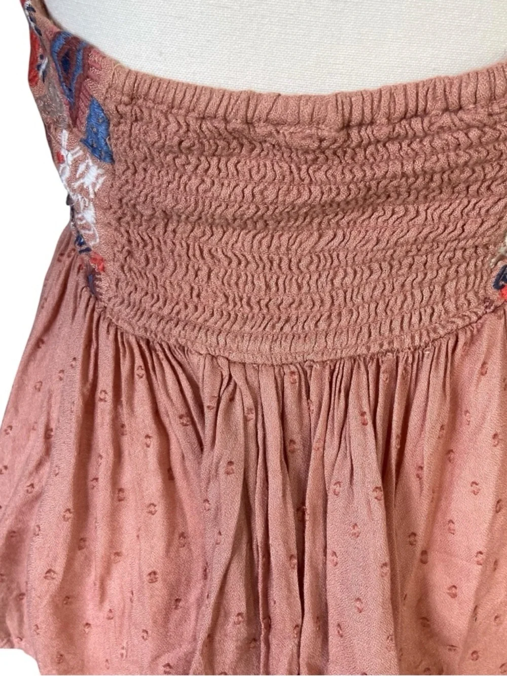 Free People Peruvian Paradise Halter Size S Embroidered Rusty Peach Hippie Boho